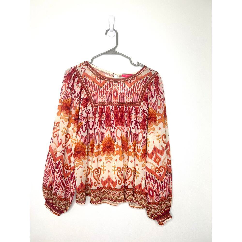 Flying Tomato Babydoll Chiffon Top Women's Sz S Boho Peasant Fall Tomato Red